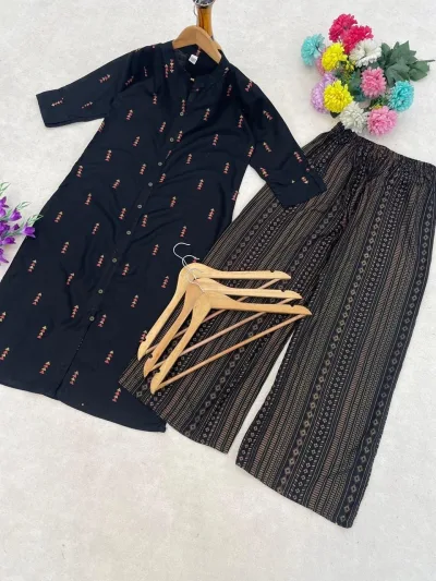 Reyon Foil Work Straight Salwar Set